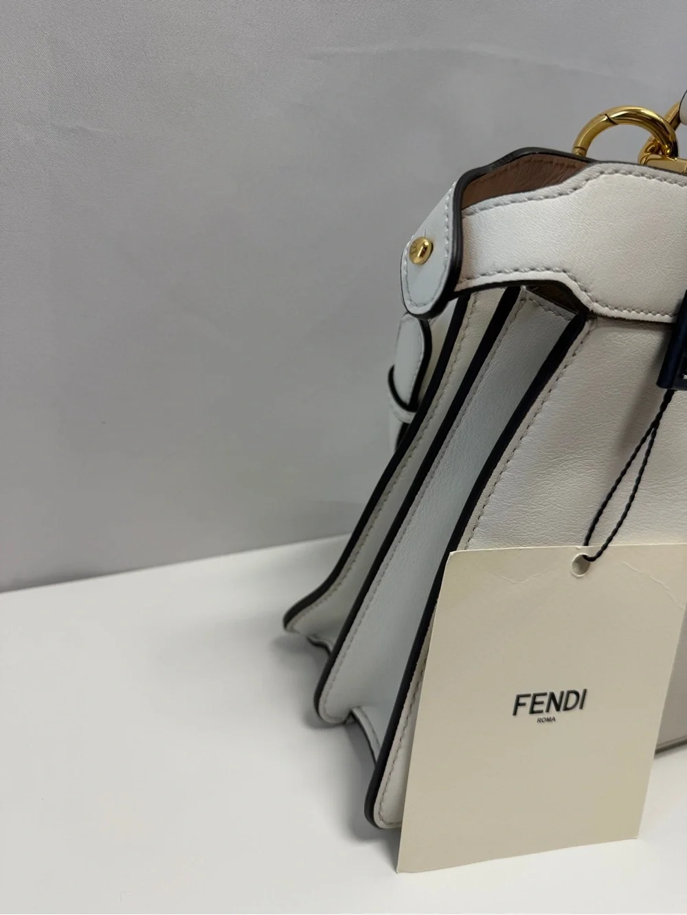 Fendi White Leather Top-Handle Satchel with Gold Hardware